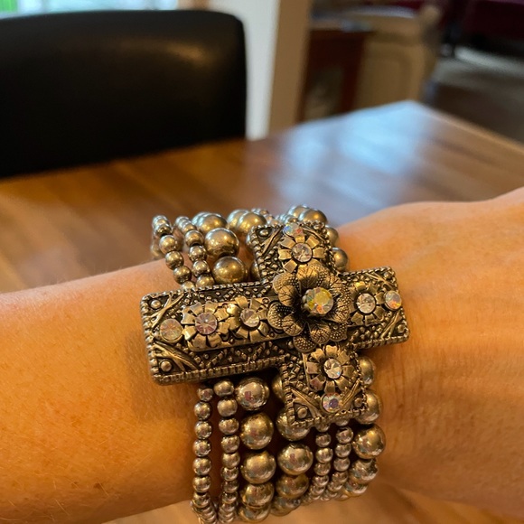 Beaded chunky cuff bracelet with embellished cross - Picture 2 of 5
